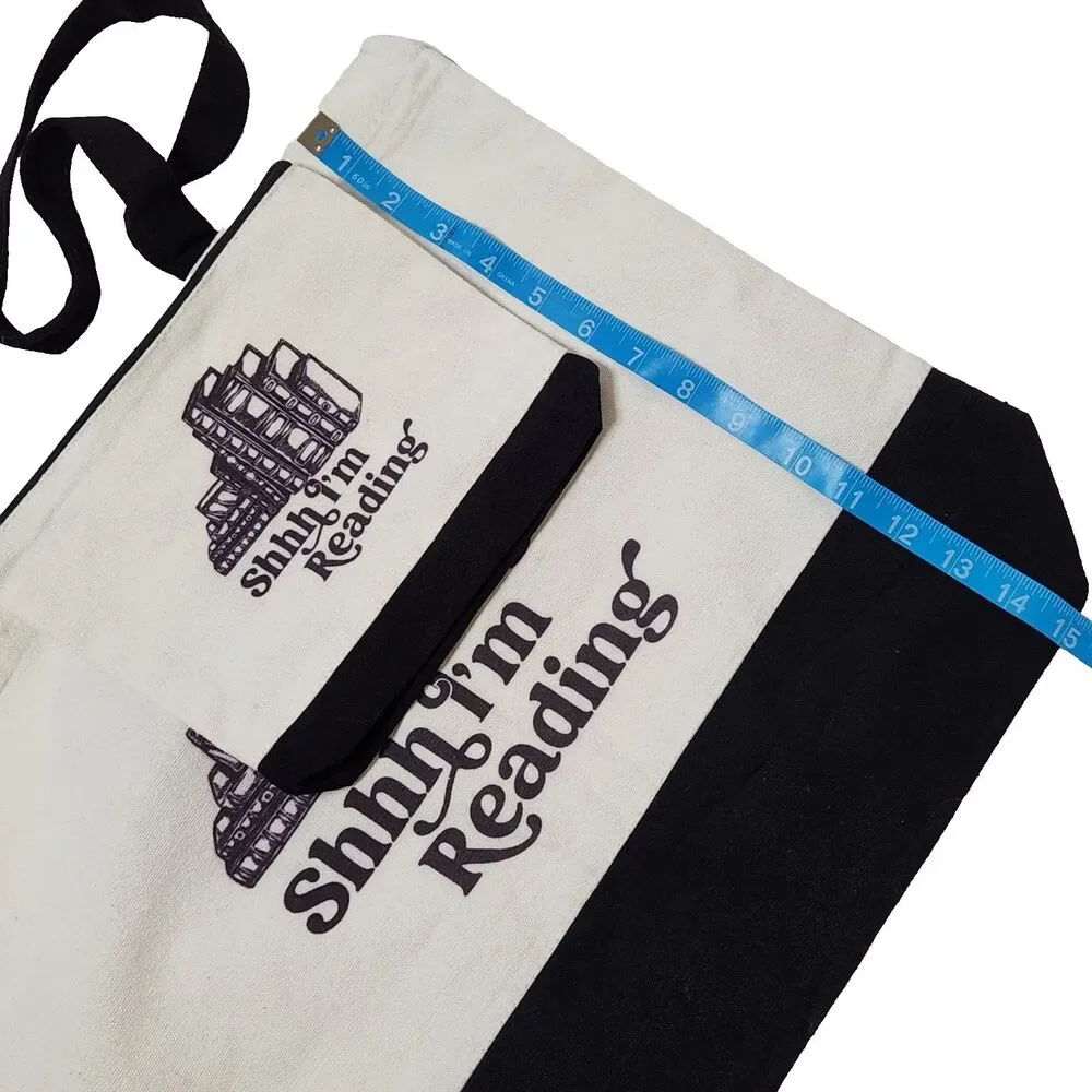 Shhh Im Reading Canvas Tote Bag & Pouch Set Zipper Book Lover Gift Bookworm 2pc